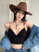 V-Neck Camisole Women Sexy Stretch Push Up Bra with Chest Pads Knitted Crop Top for Female Short Tube Top Tops Bralette Y2k