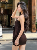 Vestido Mini Halter Franzido com Costas Abertas - Festa e Balada Y2K