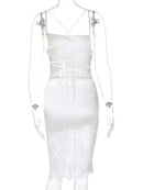 Vestido Mini Slip Feminino Sexy com Renda e Costas Abertas - Bodycon Curto Festa Clube Aniversário Noite Verão