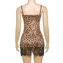 Vestido Mini de Renda com Estampa de Leopardo e Alças Finas - Praia e Festa