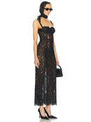 Vestido Longo Feminino com Renda e Decote Quadrado - Elegante Festa Noite