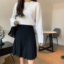 Knitted Pleated Skirts Women Above Knee Solid Casual Autumn All-match Design College Jupe Femme Korean Style High Waist Elegant