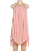 Vestido Mini Feminino Y2K com Halter e Franzido - Ombro Frio Costas Abertas Barra Irregular Sexy