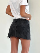 New Womens Denim Mini Skirts Low Waist Raw Hem Casual Fashion Jean Skirts For Summer Club Street Style S-2XL