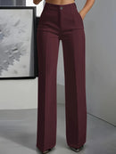 Women's High Waist Dress Pants - Flowy Straight Leg Trousers, Minimalist Office Tailored Pants
