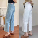 Women High Waist Wide Leg Pants Casual Loose Trousers Summer Solid Color Straight Fit Pocketed Ankle-Length Jeans