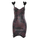 Vestido Mini Feminino Bodycon com Renda Patchwork - Sexy Decote Baixo Costas Abertas Sem Manga Festa Clube