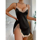 Camisola Feminina Luxuosa de Cetim Vermelho com Renda e Halter - Sexy Costas Abertas Noite