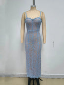 Vestido Longo Feminino com Renda e Alças Finas - Elegante Festa Noite