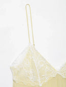 Vestido Curto Feminino Amarelo Chic com Alças e Renda - Sexy Cor Sólida Costas Abertas Praia Férias 2026