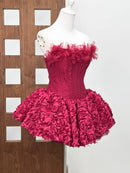 Vestido Mini Feminino Floral com Renda e Tomara que Caia - Sem Manga Costas Abertas Coquetel Festa