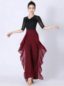 Dance Wide Leg Pants Women's High Waist Pants Lotus Leaf Side Wild Dangling Feel Training Pants 2022 New Dance Female pants