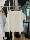 Floral Embroidery Lace Trim Midi Skirt Women White Waist Lace-up Ruffle A-line Faldas Sweet Casual Preppy Style Short Skirts