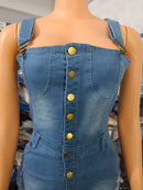 Macacão Jeans Feminino Y2K com Alças Finas e Bolsos - Streetwear