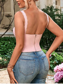 NewAsia Women's Sleeveless Spaghetti Strap Lace Crop Corset Top Backless Double Layer Fashion Casual Party Cami Bustier Tops