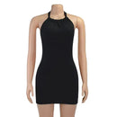 Vestido Mini Feminino Y2K Sem Manga com Halter - Bodycon Costas Abertas Sexy Elegante Festa Clube Verão