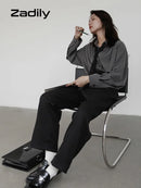 Women's Oversized Long Sleeve Blouse 2026 Summer New Arrival Tie Neck Shirt Loose Fit Office Elegant Fashion