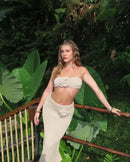 Female Knit 2 Piece-Set Long Skirt Floral Patchwork Tube Tops And High Waist Slim Beach Skirt Sets Knitwear Women Outfits