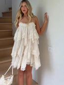Vestido Mini Feminino Branco com Renda e Ombro Frio - Boho Casual Praia Verão
