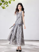 VIMLY Chinese Style Floral Print Skirt Set Women 2026 Summer Outfit Sleeveless Top Maxi Skirt Lady Two Piece Clothing Set A6121