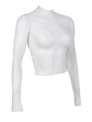 Sexy Lace Blouse Shirts Summer Women Turtleneck Long Sleeve See Through Lace Patchwork Thin Tops
