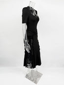 Ticketsx Sexy Lace Dress Set Women Fashion V-Neck See-Through Patchwork Pleated Slim Skirts Set Elegant Party Evening Dress Set