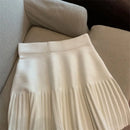 Pleated Mini Skirts Korean Sweet Knitted Skirts Sweet Elastic Waist Ladies Casual Youthful For Women's Clothes Solid Fashion New
