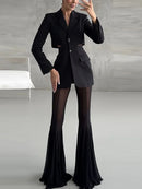 Women Pleated Elastic High Waist Fashion Evening Party Trousers See Through Mesh Pleated Flare Pants 2025 Summer Gown Chic Pants
