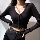 Sexy Knitted Cardigan V Neck Naked Navel Crop Tops Chic Fungus Hem Shirt Women's Spring and Summer Korean Versatile Y2k Sweater