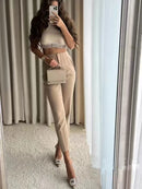 High Waist Solid Pants for Women Casual Basic Ankle Trousers with Pockets Zipper Fly Office Wear Pants Pantalones Mujer