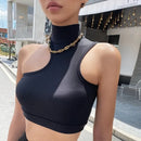 Women High Neck Crop Tank Top With Cut Out Detail Active Asymmetric Crop Tank Top