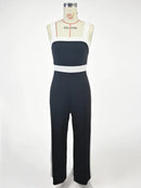 Macacão Feminino Preto com Detalhe Branco e Decote Quadrado - Urbano Chique