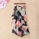 Summer Beach Floral Skirt for Women Cotton High Waist Wrap Maxi Skirt Long with Side Slit & Tie Detail Boho Style Design