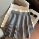 Pleated Mini Skirts Korean Sweet Knitted Skirts Sweet Elastic Waist Ladies Casual Youthful For Women's Clothes Solid Fashion New