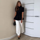 Elegant Short Sleeve Waist Single Breasted Top Pleated Midi Skirts Fashion A Line Skirt Set for Women 2026 Spring Female Outfits