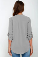 Women Tops Blouses Long Sleeve  V-Neck Chiffon Blouse office work Shirt