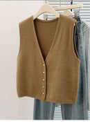 V-neck Knitted Vest Vest Vest for Women in Spring Autumn and Winter 2025 New Fashionable Horse Clip Cardigan Versatile Sweater