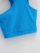 Women High Neck Crop Tank Top With Cut Out Detail Active Asymmetric Crop Tank Top