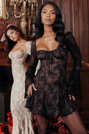 Vestido Mini Elegante com Estampa e Manga Longa - Outono e Inverno
