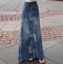 Floral Denim Midi Skirt for Women in Summer  Thin and High Waisted A-line Long Skirt  Loose and Slimming  Big Swing Skirt