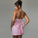 Vestido Feminino Jacquard com Ombro Frio e Laço - Sexy Costas Abertas Amarrão Festa Verão