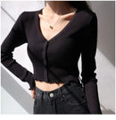 Sexy Knitted Cardigan V Neck Naked Navel Crop Tops Chic Fungus Hem Shirt Women's Spring and Summer Korean Versatile Y2k Sweater
