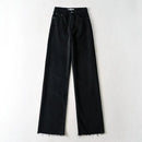 Women's High Waist Jeans 2025 Spring Fall Relaxed Straight Leg Raw Hem Floor-Length Vintage Inspired Daily Uniform