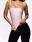 Spaghetti Strap Square Neck Bandage Cami Top Solid Black Tight-Fitting Casual Tops 2026 Summer Lady Trendy Edgy Daily Outfit