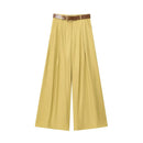 High Waist Wide Leg Pants for Women Fashion Belted Front Darts Side Pockets Female Trousers