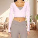 New Women Crop Wrap Tops Solid Color Tie up Hem V-Neck Fitted Long Sleeve Shirt For Club Streetwear Aesthetic Clothes S M L