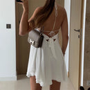 Vestido Feminino Elegante com Halter e Saia Evasê - Sem Manga Costas Abertas Praia Verão