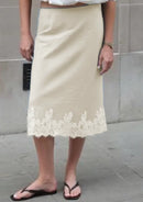 Womens Midi Skirt Elegant Lace Trim Hemline Classic Mid Rise Skirt for Women Comfortable Summer Midi Skirts
