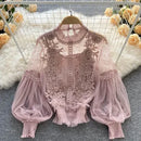 lace puff long sleeve blouse vintage fashion blouses elegant femme blusas korean woman tops women shirts clothing dropshipping