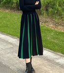 Elegant High Waist Panel Versatile Pleated Skirt Spring and Autumn Retro Fashion Stripe Mini Knitted Skirt Women's Mixed Color